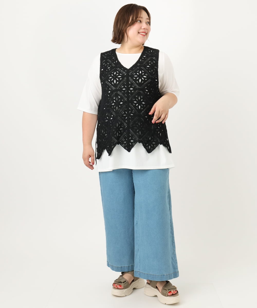 OLCIA24099 eur3(エウルキューブ) 【大きいサイズ】クロシェ風ベスト ブラック(94)