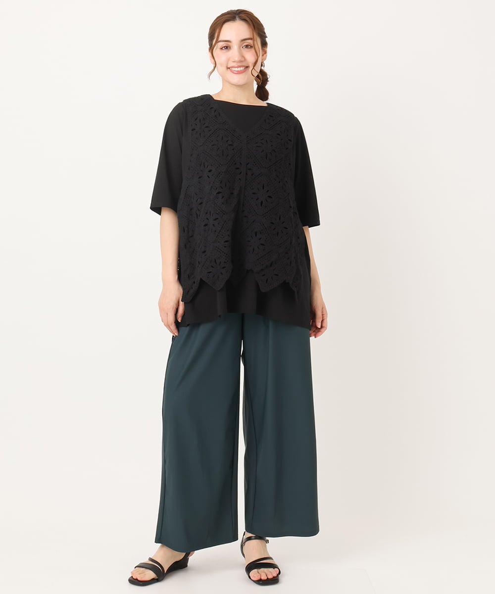 OLCIA24099 eur3(エウルキューブ) 【大きいサイズ】クロシェ風ベスト ブラック(94)