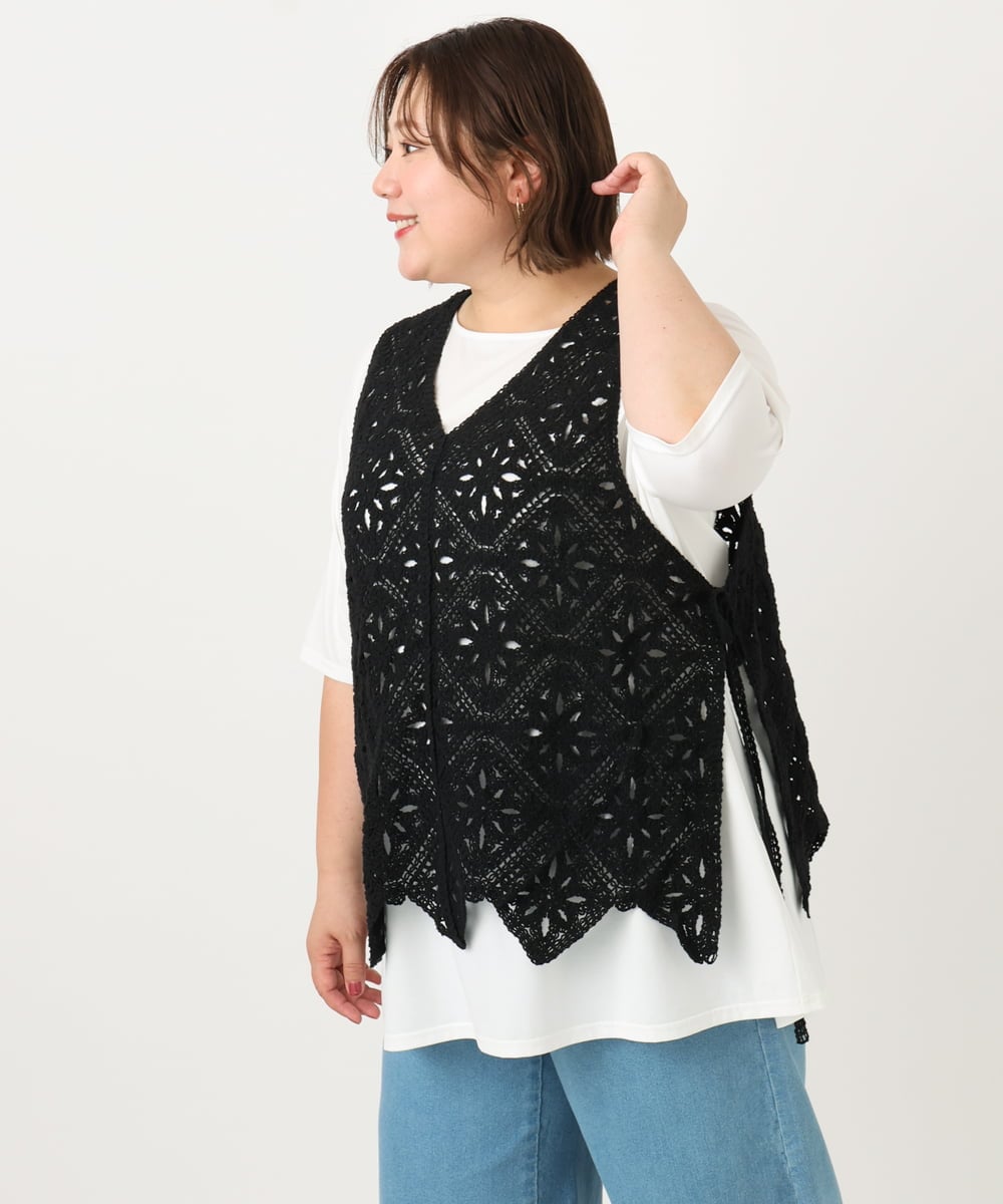 OLCIA24099 eur3(エウルキューブ) 【大きいサイズ】クロシェ風ベスト ブラック(94)
