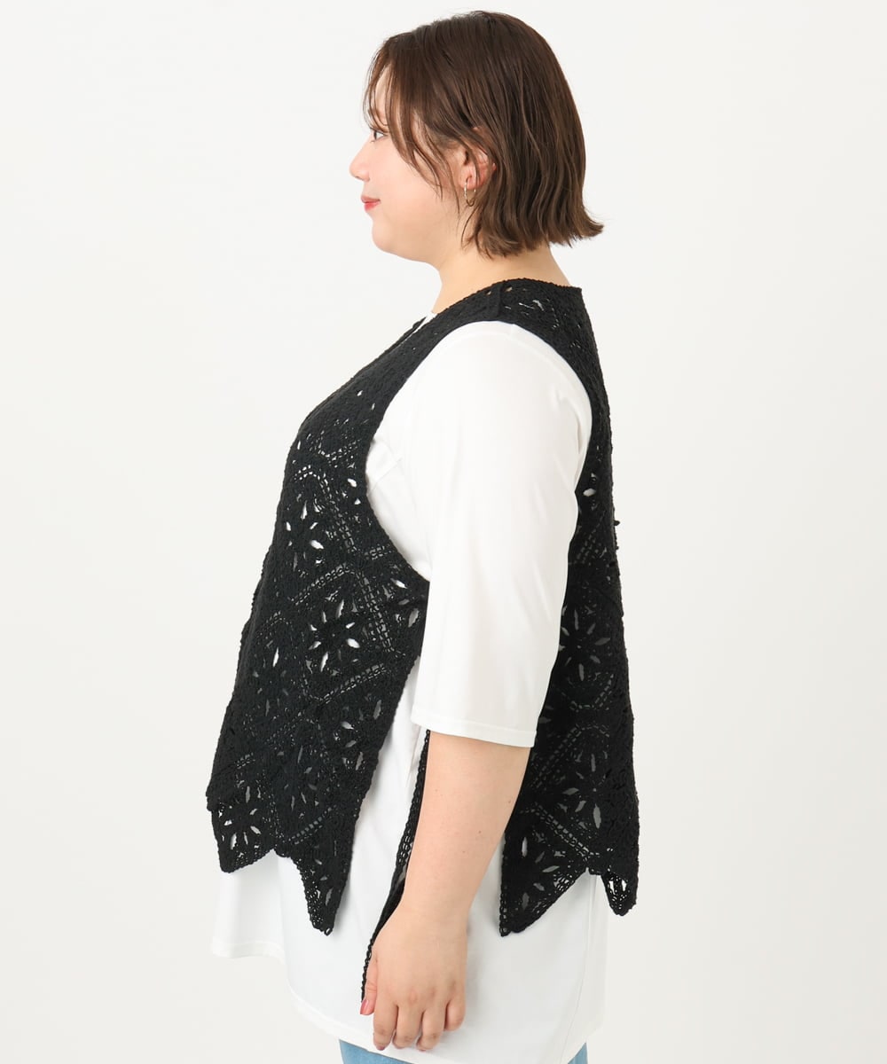 OLCIA24099 eur3(エウルキューブ) 【大きいサイズ】クロシェ風ベスト ブラック(94)