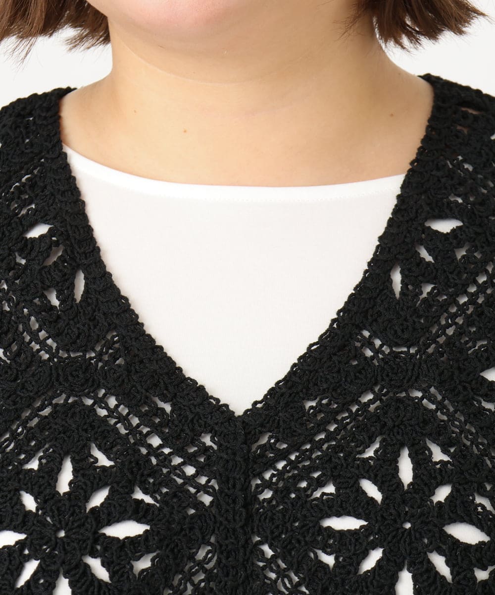 OLCIA24099 eur3(エウルキューブ) 【大きいサイズ】クロシェ風ベスト ブラック(94)