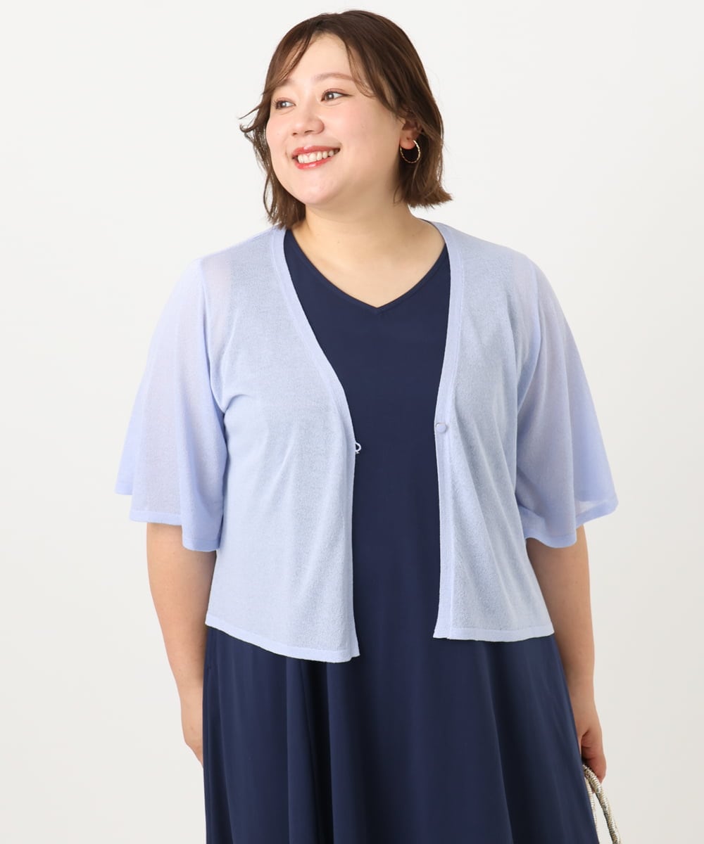 OLCIA25089 eur3(エウルキューブ) 【WEB先行販売】【大きいサイズ】シアーハーフスリーブカーディガン ラベンダー(60)