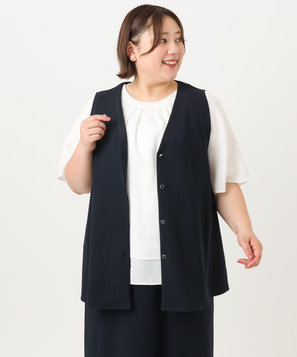 OLCIA26119 eur3(エウルキューブ) 【大きいサイズ/セットアップ対応】Vネックバックフレアベスト ネイビー(57)