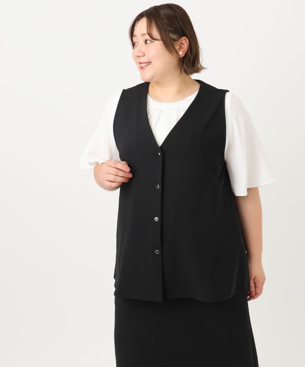 OLCIA26119 eur3(エウルキューブ) 【大きいサイズ/セットアップ対応】Vネックバックフレアベスト ブラック(94)