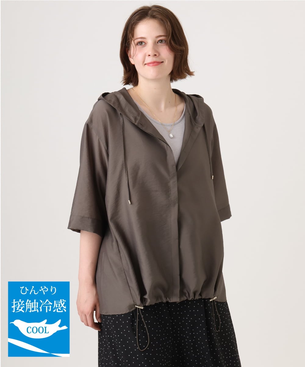 OLCID13109 eur3(エウルキューブ) 【WEB先行販売】【大きいサイズ／接触冷感】シア―フーディブラウス カーキ