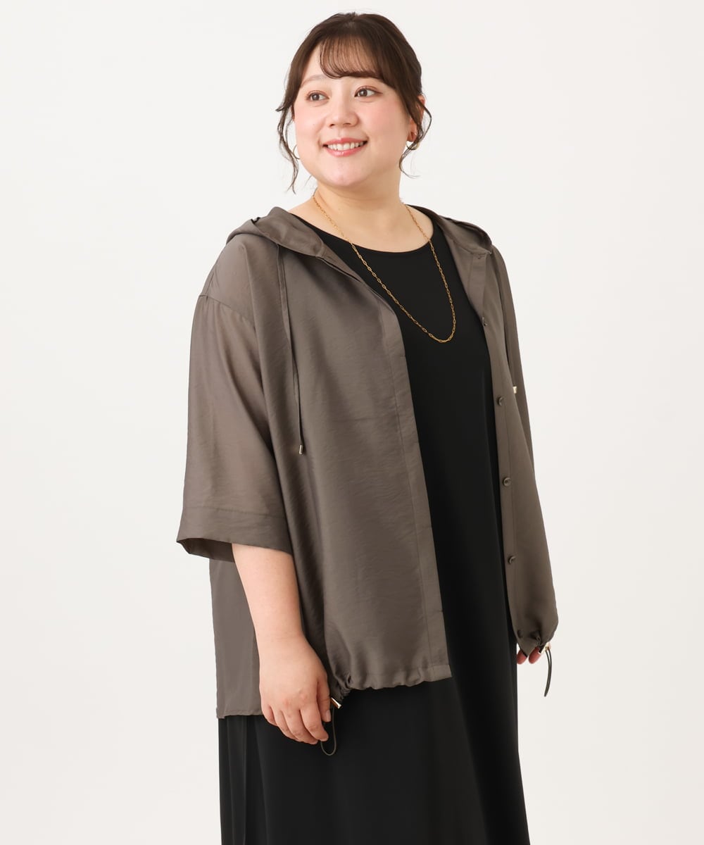 OLCID13109 eur3(エウルキューブ) 【WEB先行販売】【大きいサイズ／接触冷感】シア―フーディブラウス カーキ