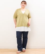OLCIS19080 eur3(エウルキューブ) 【大きいサイズ/接触冷感】洗える5分袖カーディガン ライトグリーン(30)