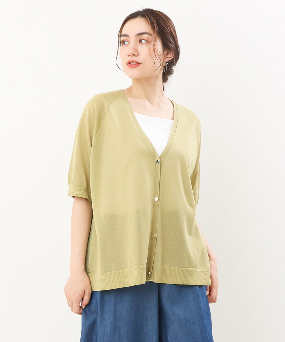 OLCIS19080 eur3(エウルキューブ) 【大きいサイズ/接触冷感】洗える5分袖カーディガン ライトグリーン(30)