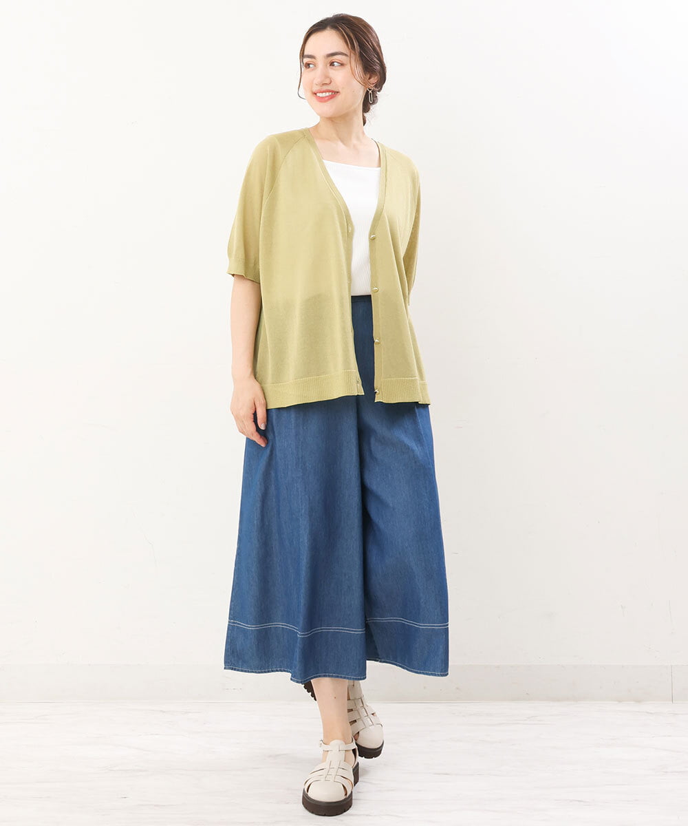 OLCIS19080 eur3(エウルキューブ) 【大きいサイズ/接触冷感】洗える5分袖カーディガン ライトグリーン(30)