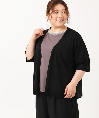 OLCIV15089 eur3 【大きいサイズ】ハーフスリーブコンビカーディガン