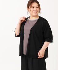 OLCIV15089 eur3(エウルキューブ) 【大きいサイズ】ハーフスリーブコンビカーディガン ブラック(94)
