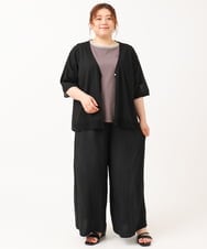 OLCIV15089 eur3(エウルキューブ) 【大きいサイズ】ハーフスリーブコンビカーディガン ブラック(94)