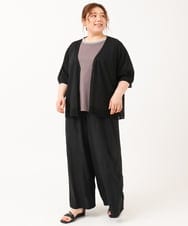 OLCIV15089 eur3(エウルキューブ) 【大きいサイズ】ハーフスリーブコンビカーディガン ブラック(94)