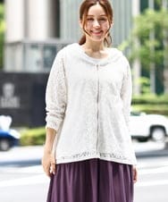 OLCJA01119 eur3(エウルキューブ) 【大きいサイズ】レースジップアップフーディー ホワイト(90)