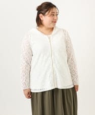 OLCJA01119 eur3(エウルキューブ) 【大きいサイズ】レースジップアップフーディー ホワイト(90)
