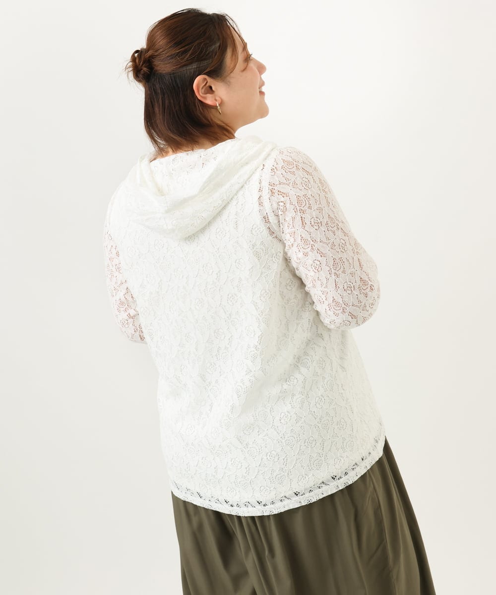 OLCJA01119 eur3(エウルキューブ) 【大きいサイズ】レースジップアップフーディー ホワイト(90)