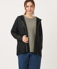 OLCJA01119 eur3(エウルキューブ) 【大きいサイズ】レースジップアップフーディー ブラック(94)