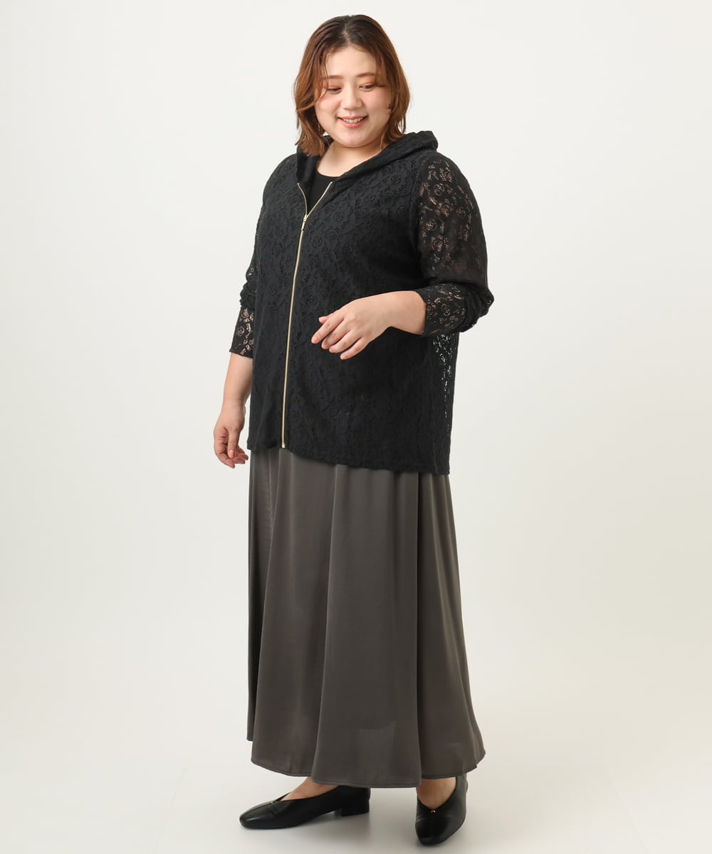 OLCJA01119 eur3(エウルキューブ) 【大きいサイズ】レースジップアップフーディー ブラック(94)