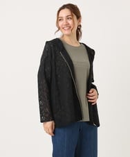 OLCJA01119 eur3(エウルキューブ) 【大きいサイズ】レースジップアップフーディー ブラック(94)