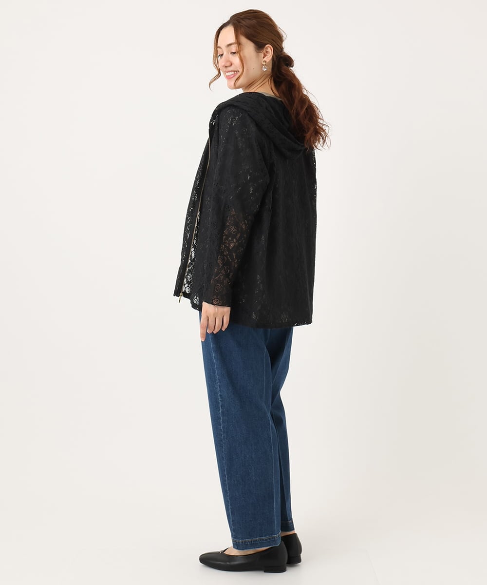 OLCJA01119 eur3(エウルキューブ) 【大きいサイズ】レースジップアップフーディー ブラック(94)