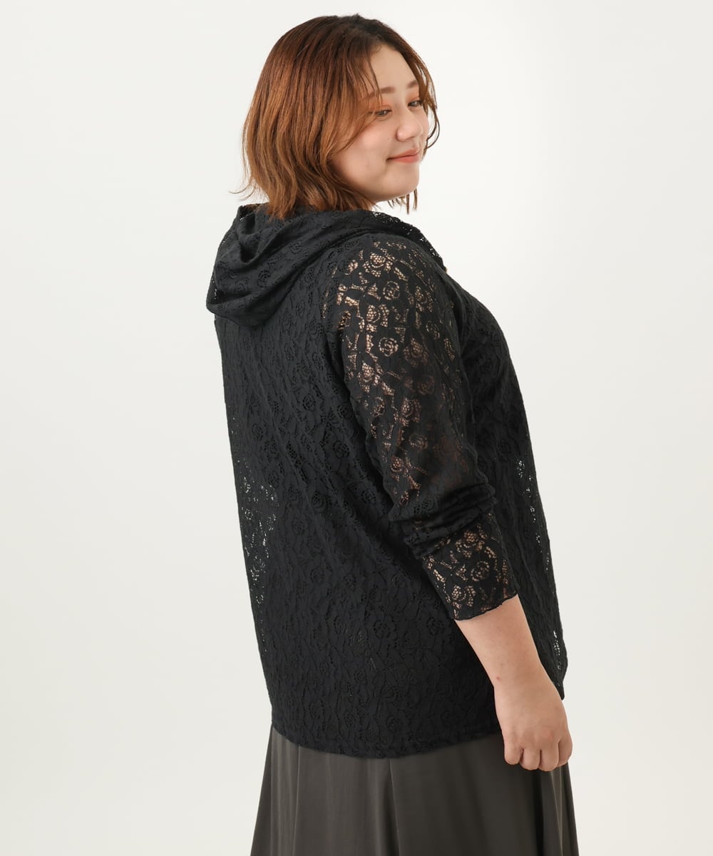 OLCJA01119 eur3(エウルキューブ) 【大きいサイズ】レースジップアップフーディー ブラック(94)