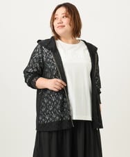 OLCJA01119 eur3(エウルキューブ) 【大きいサイズ】レースジップアップフーディー ブラック(94)