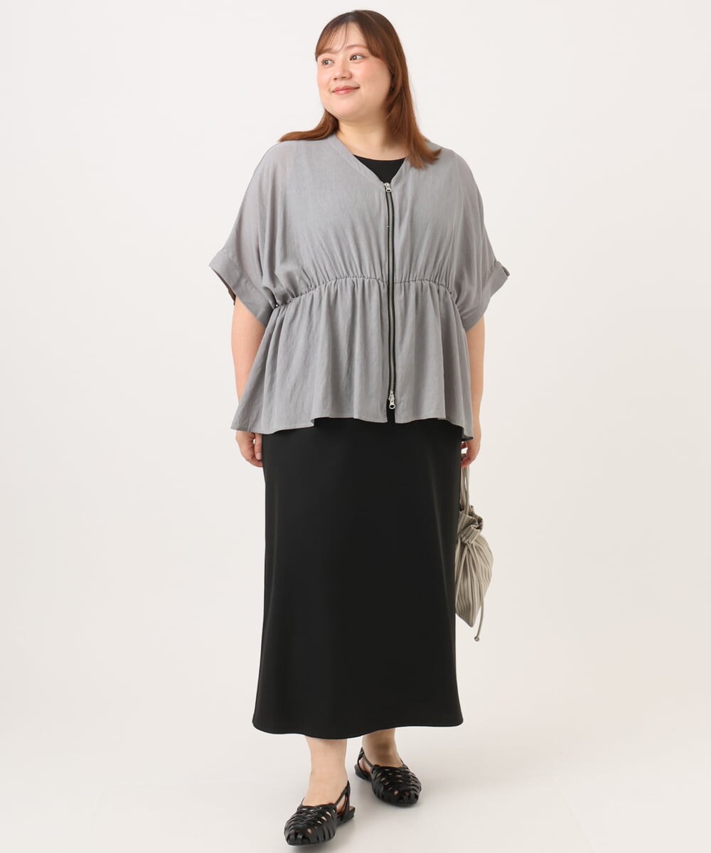 OLCJD01099 eur3(エウルキューブ) 【大きいサイズ/LAVEANGE×eur3】フロントファスナーシア―ブルゾン グレー