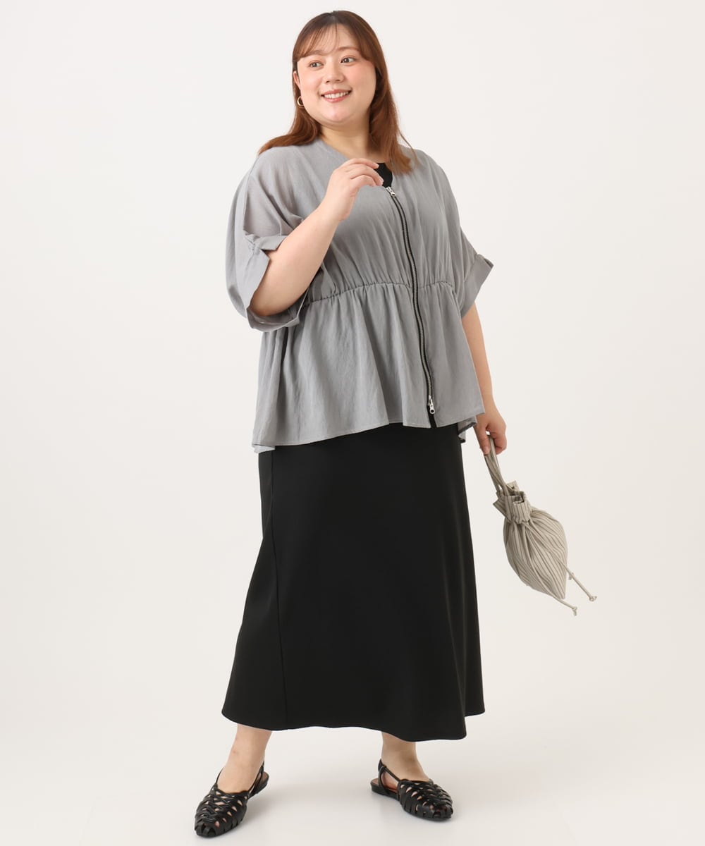 OLCJD01099 eur3(エウルキューブ) 【大きいサイズ/LAVEANGE×eur3】フロントファスナーシア―ブルゾン グレー