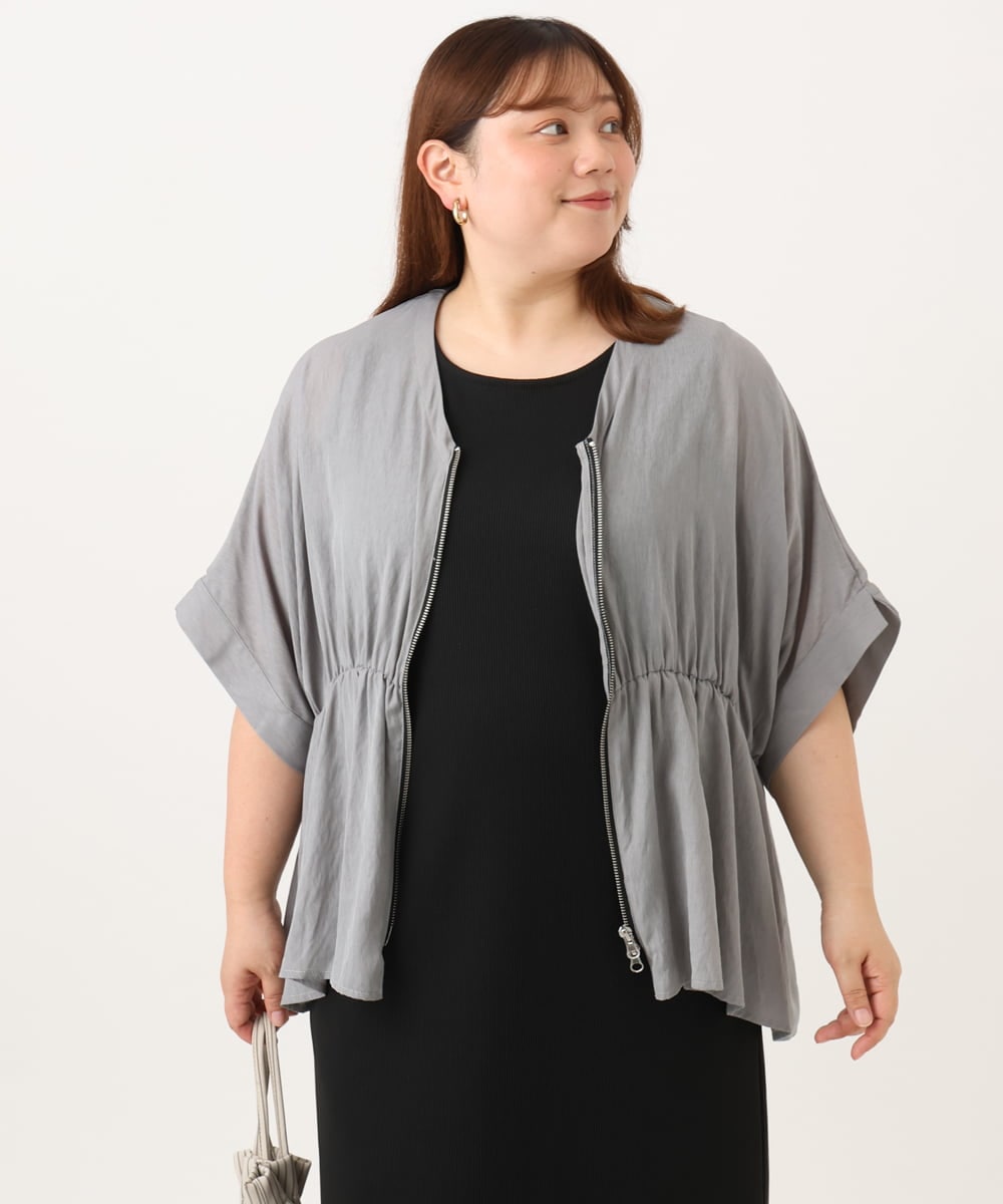 OLCJD01099 eur3(エウルキューブ) 【大きいサイズ/LAVEANGE×eur3】フロントファスナーシア―ブルゾン グレー