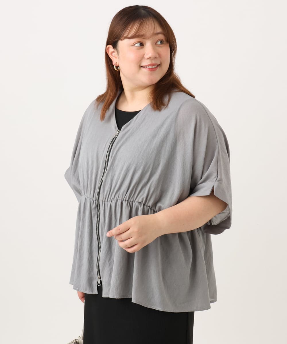OLCJD01099 eur3(エウルキューブ) 【大きいサイズ/LAVEANGE×eur3】フロントファスナーシア―ブルゾン グレー