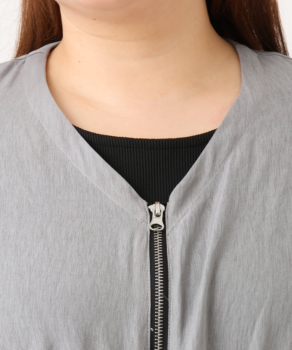 OLCJD01099 eur3(エウルキューブ) 【大きいサイズ/LAVEANGE×eur3】フロントファスナーシア―ブルゾン グレー