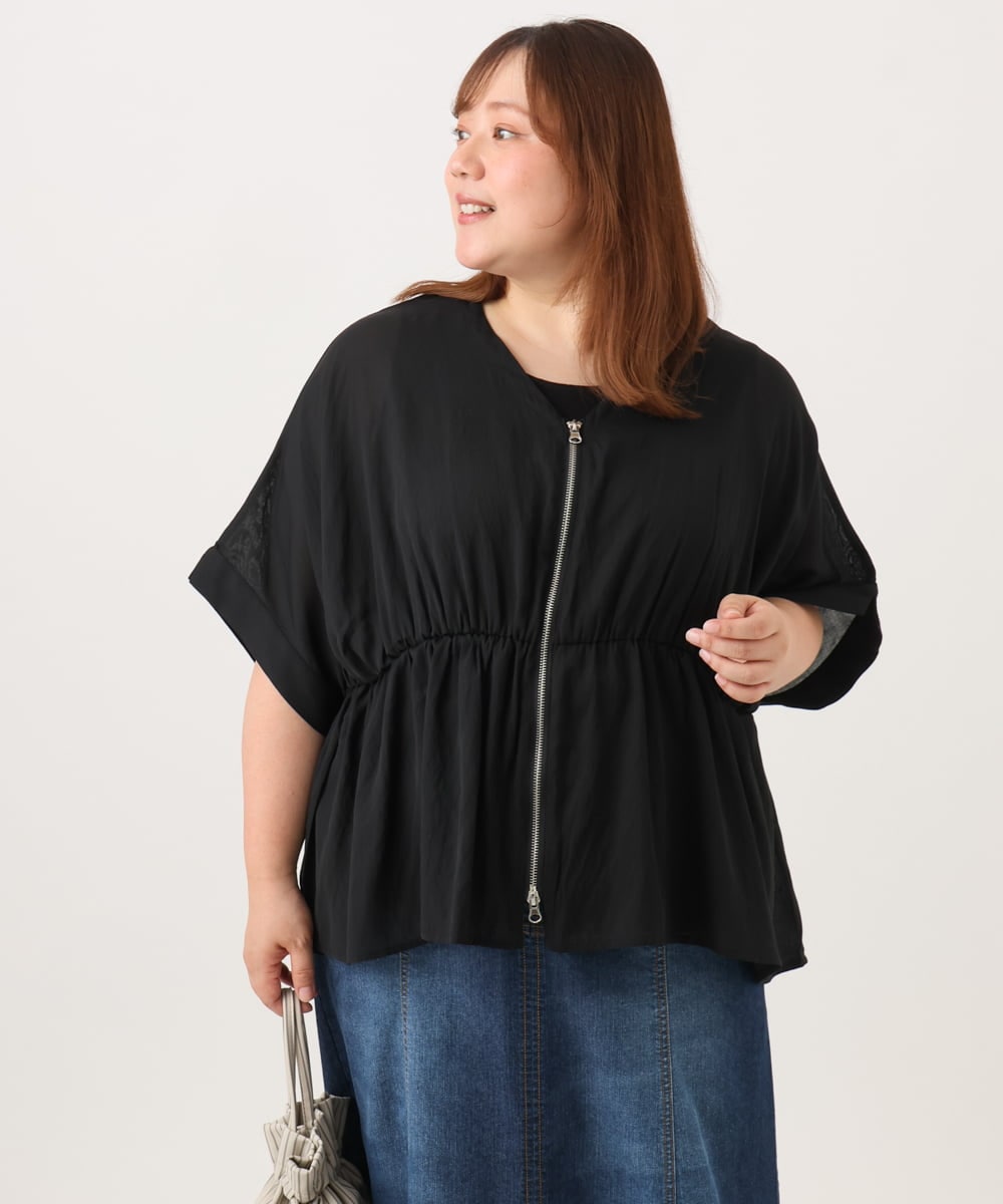 OLCJD01099 eur3(エウルキューブ) 【大きいサイズ/LAVEANGE×eur3】フロントファスナーシア―ブルゾン ブラック