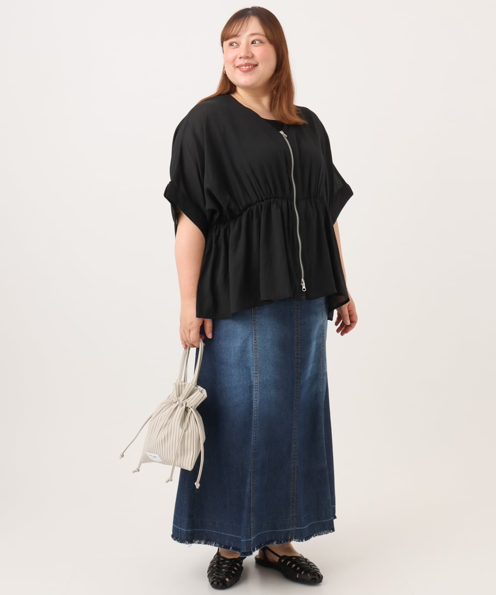 OLCJD01099 eur3(エウルキューブ) 【大きいサイズ/LAVEANGE×eur3】フロントファスナーシア―ブルゾン ブラック