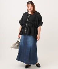OLCJD01099 eur3(エウルキューブ) 【大きいサイズ/LAVEANGE×eur3】フロントファスナーシア―ブルゾン ブラック