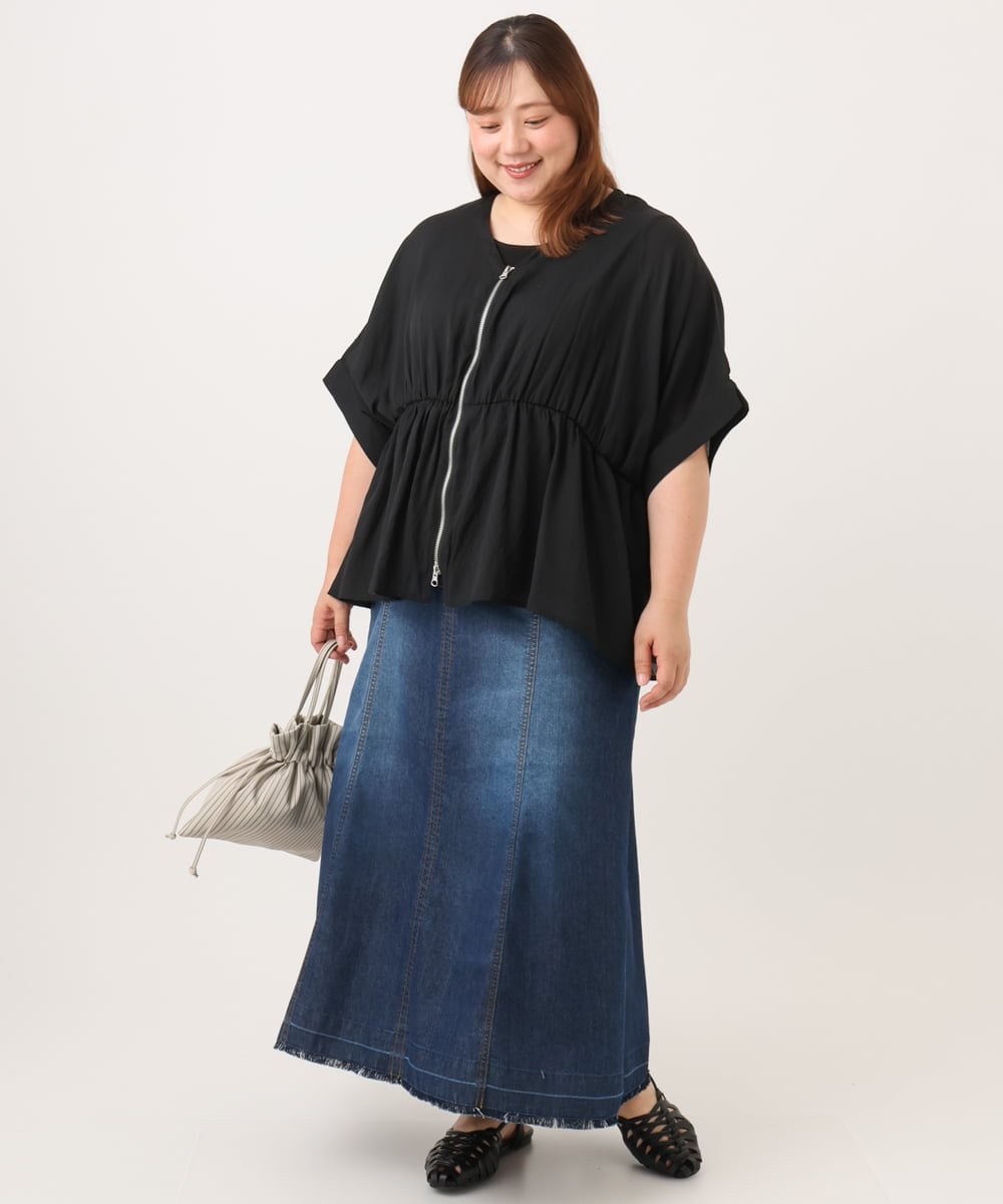 OLCJD01099 eur3(エウルキューブ) 【大きいサイズ/LAVEANGE×eur3】フロントファスナーシア―ブルゾン ブラック