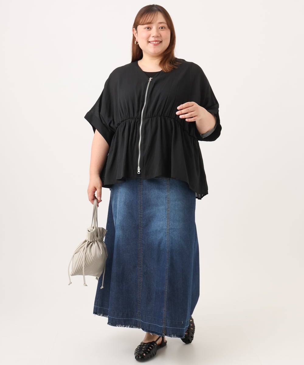 OLCJD01099 eur3(エウルキューブ) 【大きいサイズ/LAVEANGE×eur3】フロントファスナーシア―ブルゾン ブラック