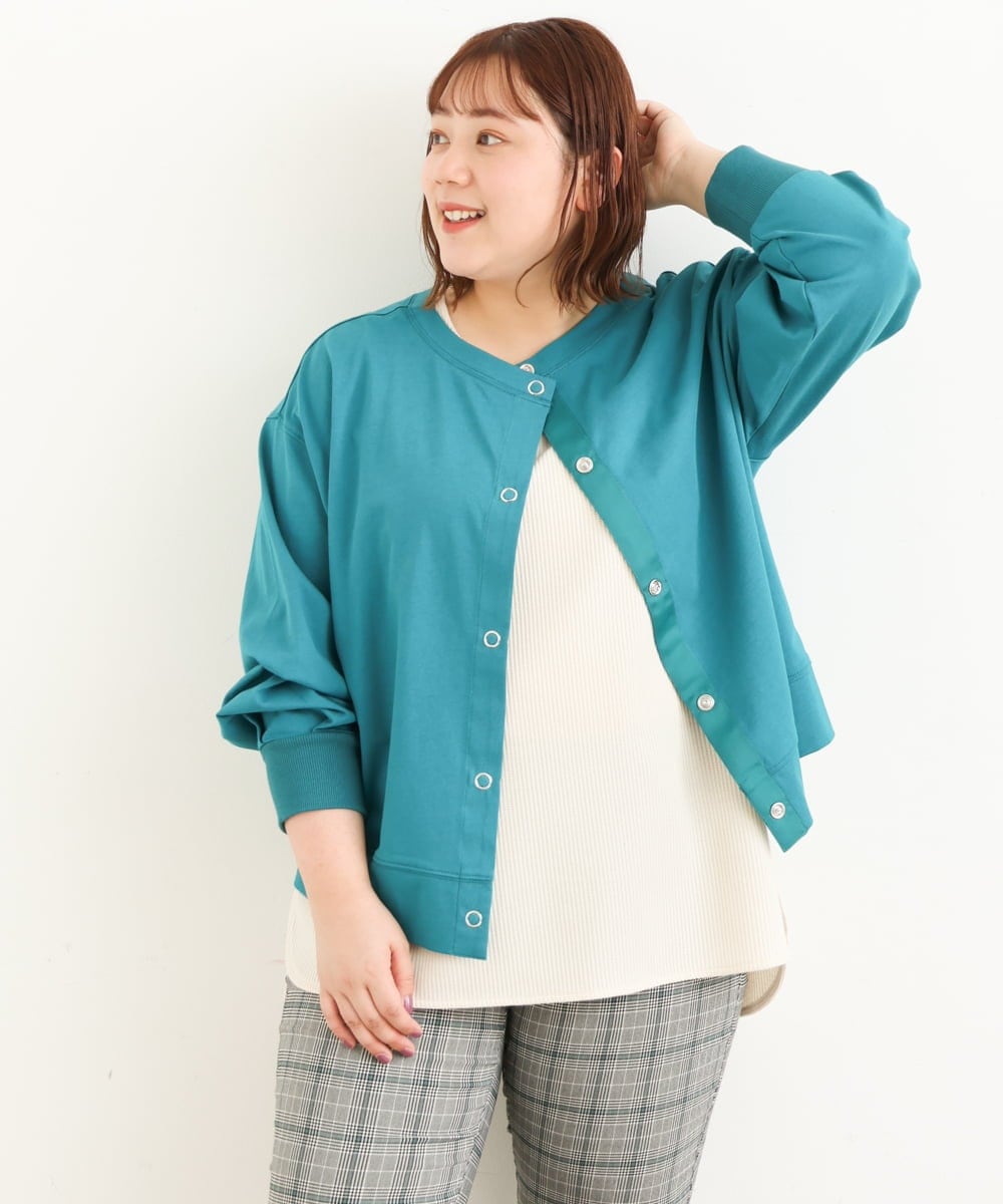 OLCJP05070 eur3(エウルキューブ) 【大きいサイズ】前後2WAYリングドットカーディガン グリーン(35)