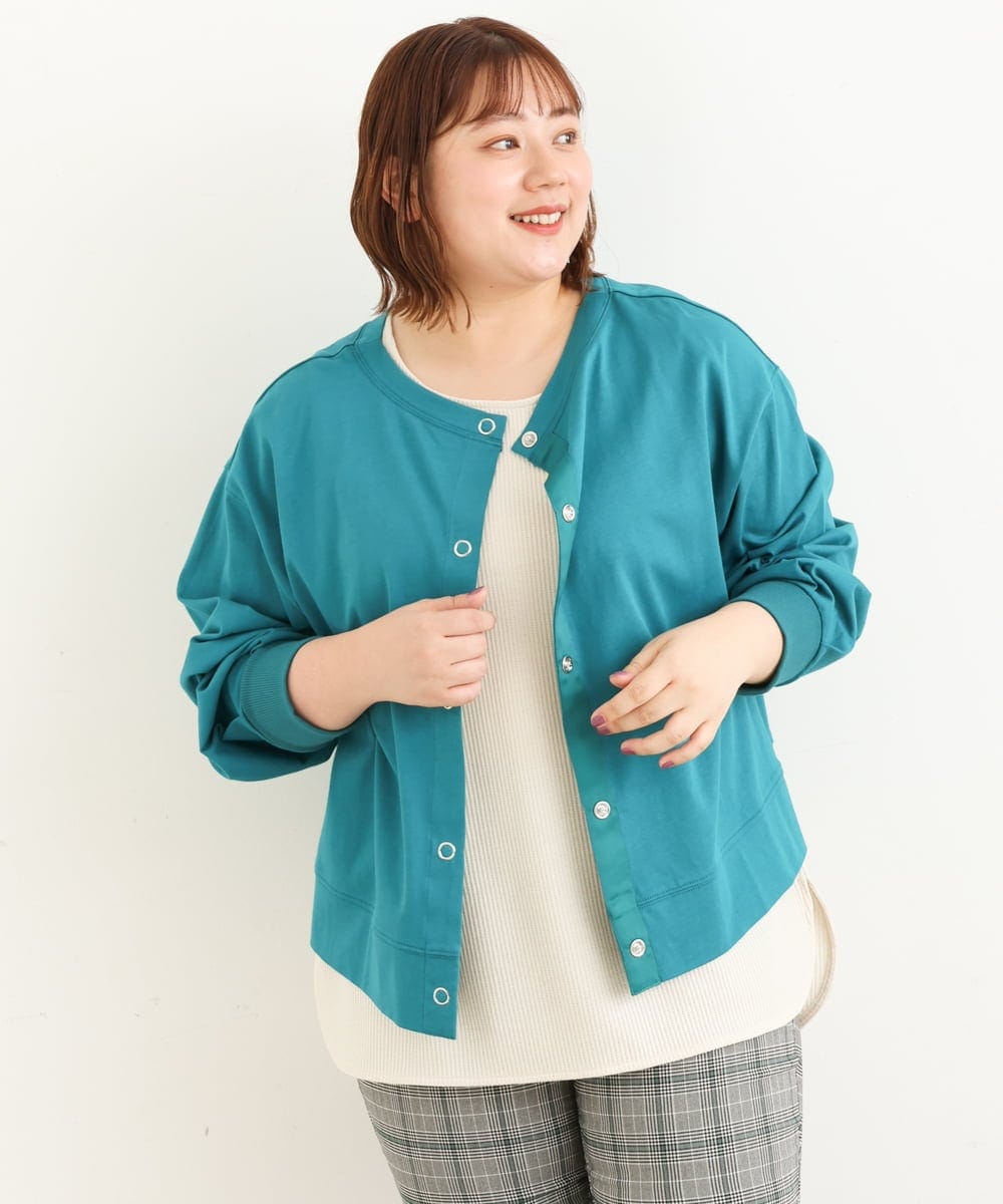 OLCJP05070 eur3(エウルキューブ) 【大きいサイズ】前後2WAYリングドットカーディガン グリーン(35)