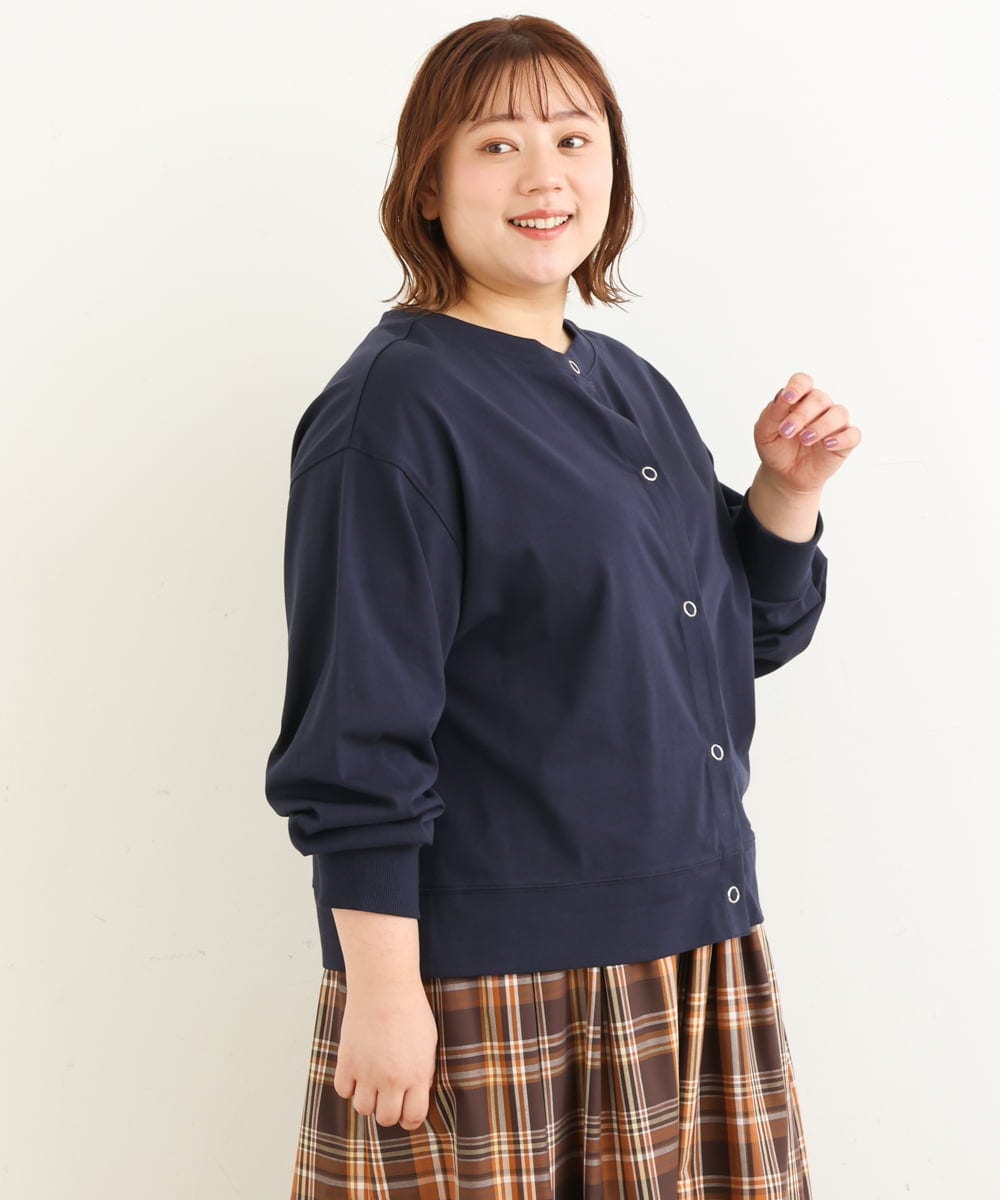 OLCJP05070 eur3(エウルキューブ) 【大きいサイズ】前後2WAYリングドットカーディガン ネイビー(57)