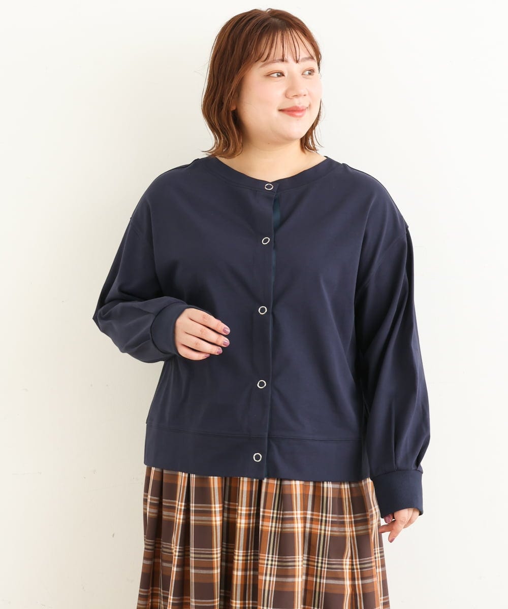 OLCJP05070 eur3(エウルキューブ) 【大きいサイズ】前後2WAYリングドットカーディガン ネイビー(57)