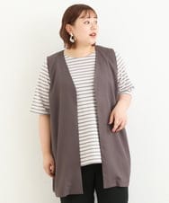 OLCJP11100 eur3(エウルキューブ) 【大きいサイズ/11号サイズあり/2点セット】ボーダーカットソー＆ジレセット ダークグレー(93)