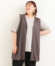 OLCJP11100 eur3(エウルキューブ) 【大きいサイズ/11号サイズあり/2点セット】ボーダーカットソー＆ジレセット ダークグレー(93)