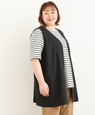 OLCJP11100 eur3(エウルキューブ) 【大きいサイズ/11号サイズあり/2点セット】ボーダーカットソー＆ジレセット ブラック(94)