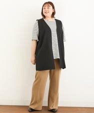 OLCJP11100 eur3(エウルキューブ) 【大きいサイズ/11号サイズあり/2点セット】ボーダーカットソー＆ジレセット ブラック(94)
