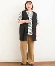 OLCJP11100 eur3(エウルキューブ) 【大きいサイズ/11号サイズあり/2点セット】ボーダーカットソー＆ジレセット ブラック(94)