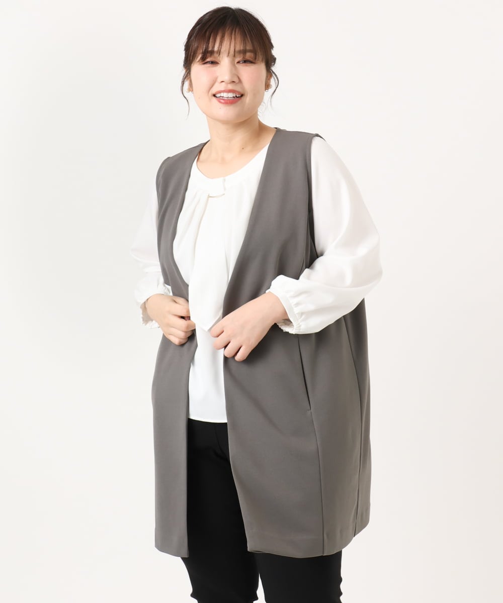 OLCKA02099 eur3(エウルキューブ) 【大きいサイズ】カットジョーゼットジレ ダークグレー(93)