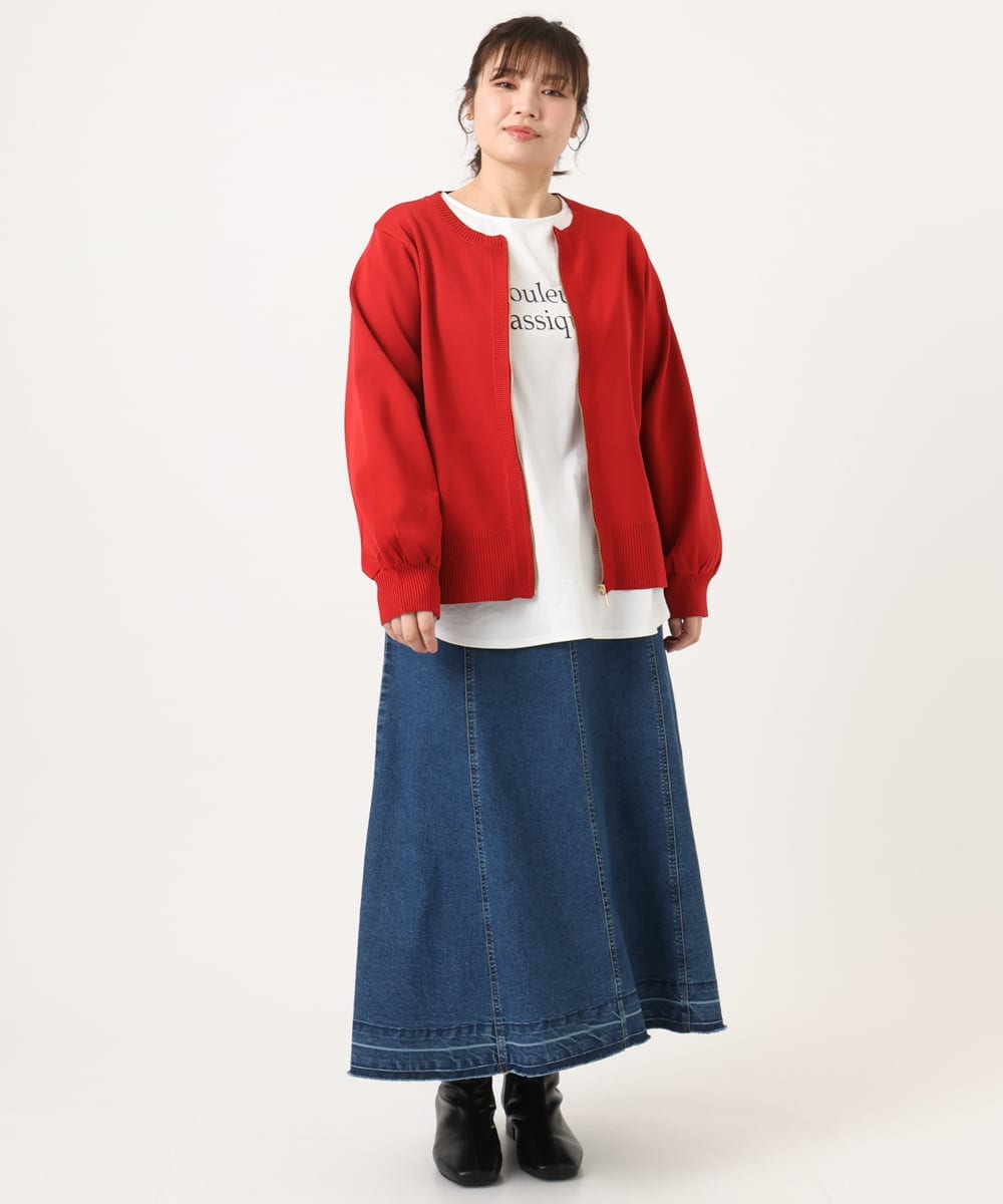 OLCKA04099 eur3(エウルキューブ) 【WEB先行販売】【大きいサイズ】ジップカーディガン レッド(05)