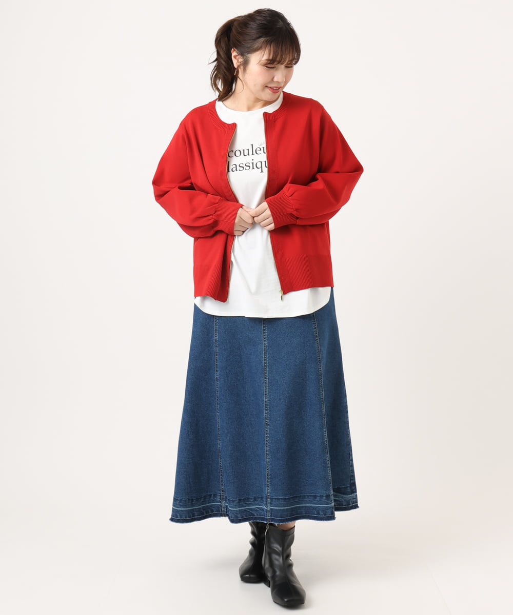 OLCKA04099 eur3(エウルキューブ) 【WEB先行販売】【大きいサイズ】ジップカーディガン レッド(05)
