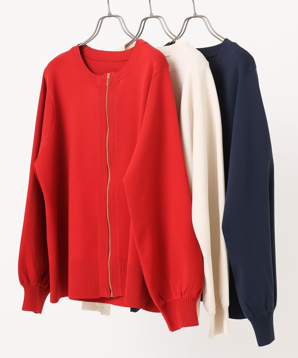 OLCKA04099 eur3(エウルキューブ) 【WEB先行販売】【大きいサイズ】ジップカーディガン レッド(05)