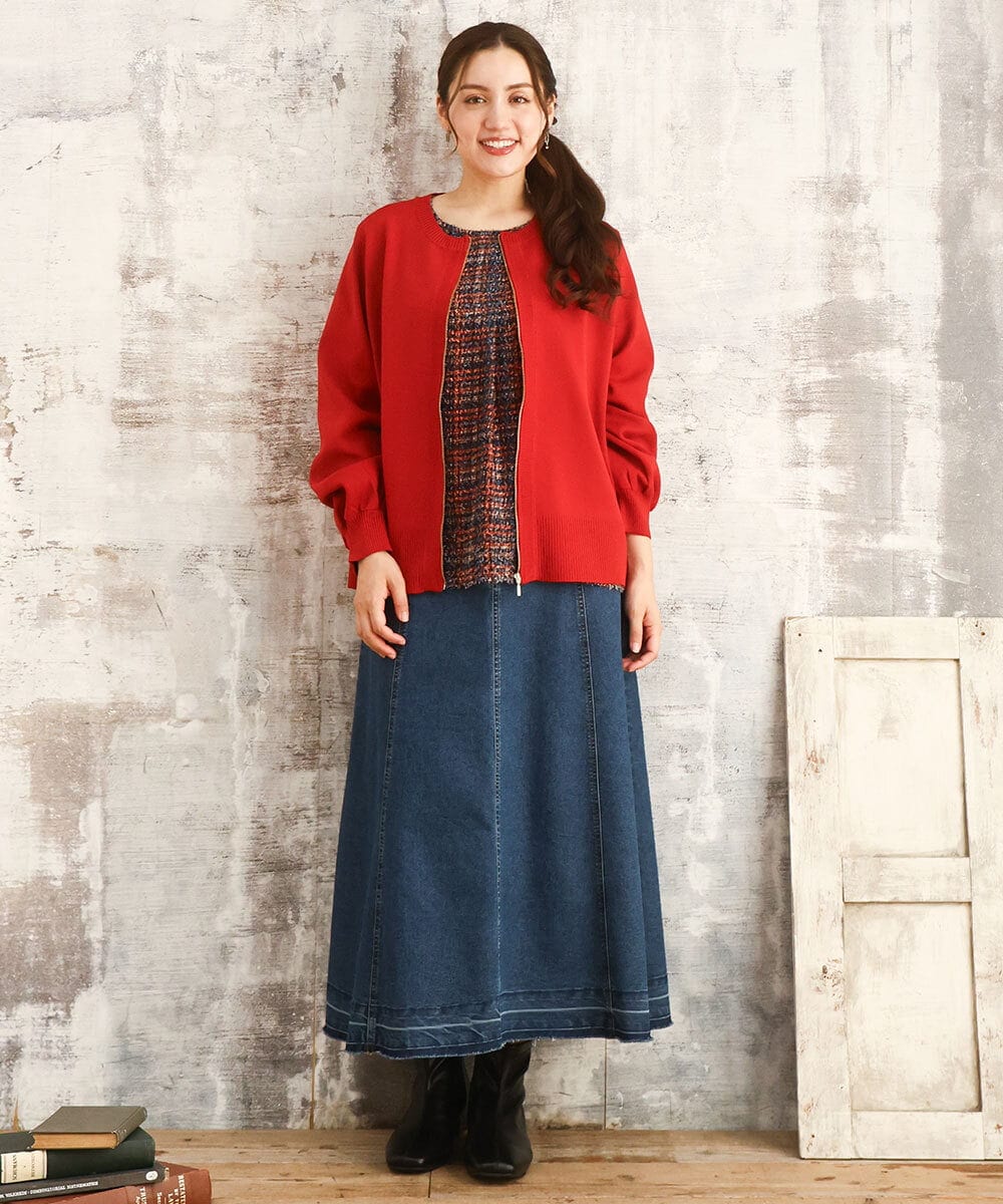 OLCKA04099 eur3(エウルキューブ) 【WEB先行販売】【大きいサイズ】ジップカーディガン レッド(05)